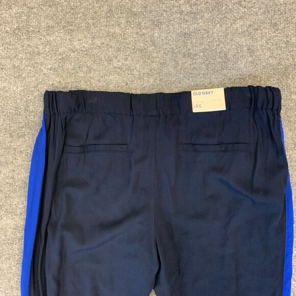 Old Navy Pixie Pants Womens L Large Navy Blue Tuxedo Stripe Ankle Crop Drawcord - Picture 10 of 16